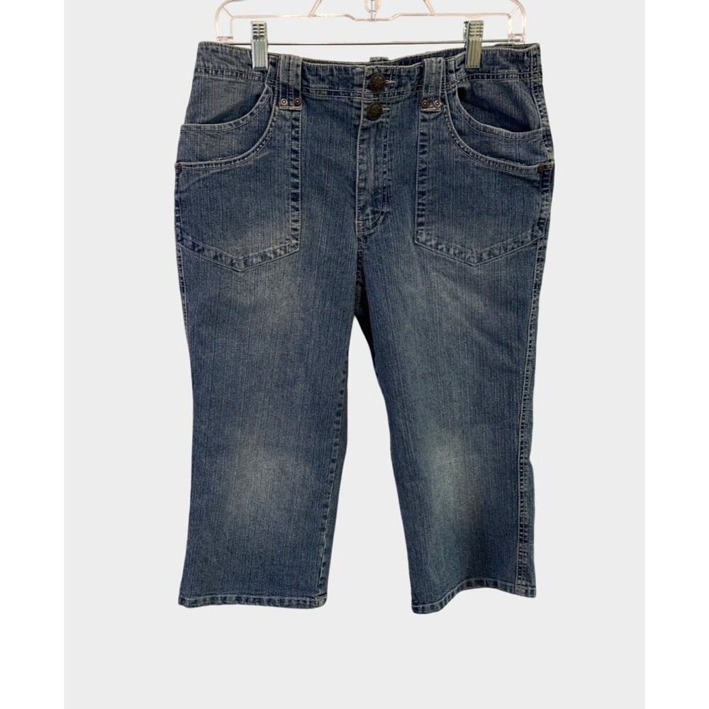 Faded Glory 10 Distressed Stretch  Capri Jeans Blue Denim Cotton/Polyester Miss